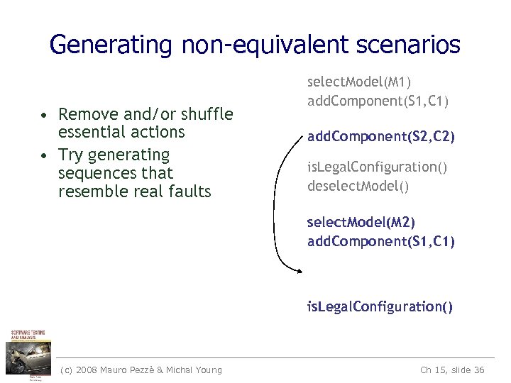 Generating non-equivalent scenarios • Remove and/or shuffle essential actions • Try generating sequences that