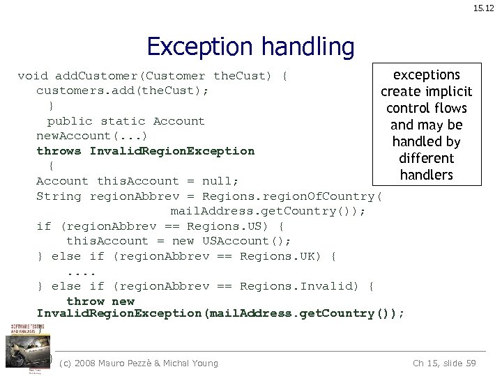 15. 12 Exception handling void add. Customer(Customer the. Cust) { exceptions customers. add(the. Cust);