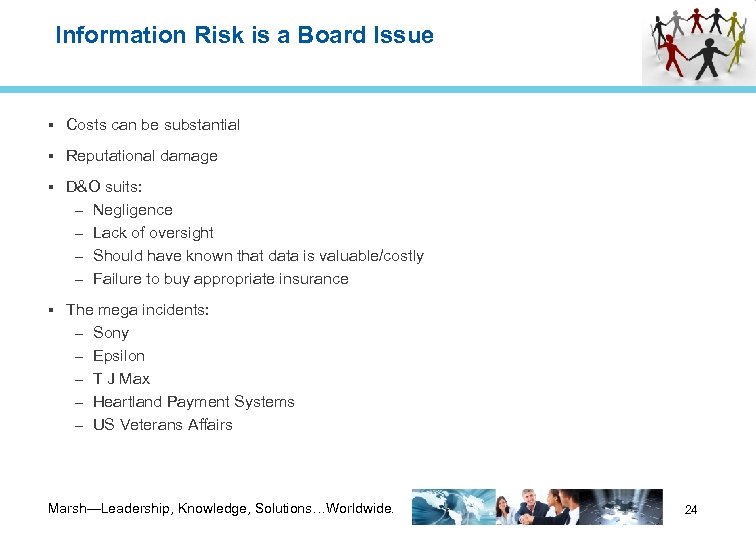 Information Risk is a Board Issue Costs can be substantial Reputational damage D&O suits: