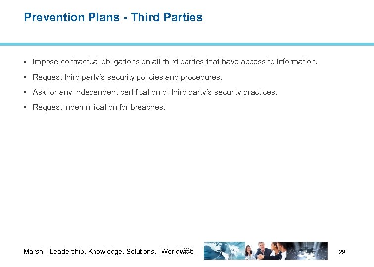 Prevention Plans - Third Parties Impose contractual obligations on all third parties that have