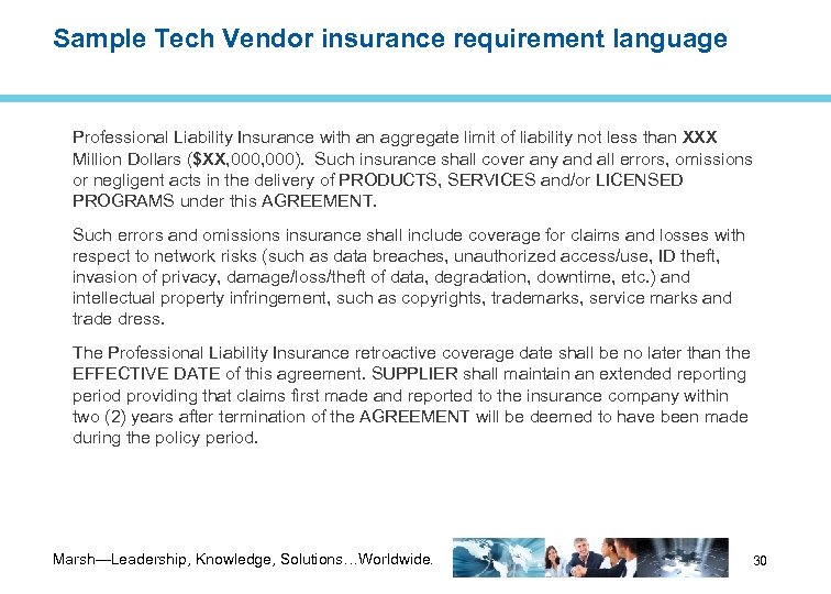 Sample Tech Vendor insurance requirement language Professional Liability Insurance with an aggregate limit of