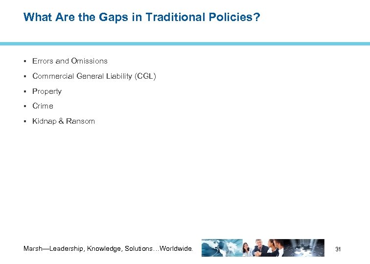 What Are the Gaps in Traditional Policies? Errors and Omissions Commercial General Liability (CGL)
