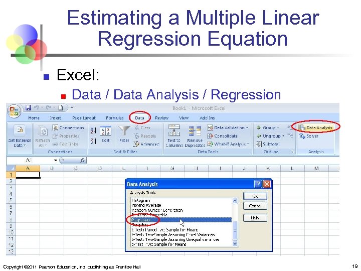 Estimating a Multiple Linear Regression Equation n Excel: n Data / Data Analysis /