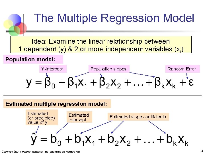 The Multiple Regression Model Idea: Examine the linear relationship between 1 dependent (y) &