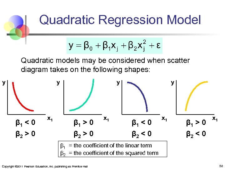 Quadratic Regression Model Quadratic models may be considered when scatter diagram takes on the