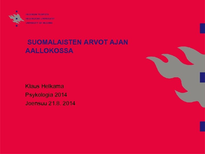 SUOMALAISTEN ARVOT AJAN AALLOKOSSA Klaus Helkama Psykologia 2014 Joensuu 21. 8. 2014 