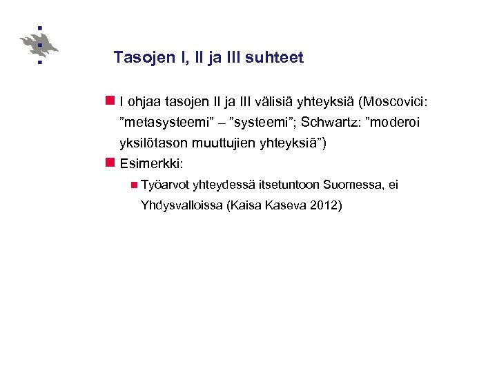 Tasojen I, II ja III suhteet n I ohjaa tasojen II ja III välisiä