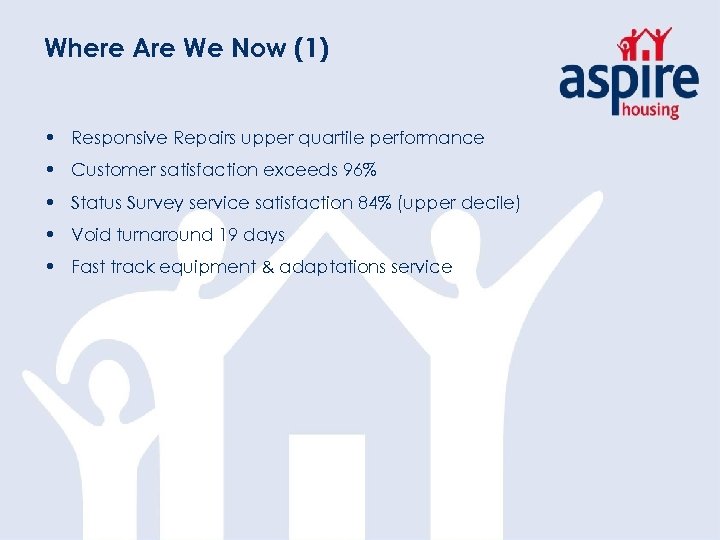 Where Are We Now (1) • Responsive Repairs upper quartile performance • Customer satisfaction