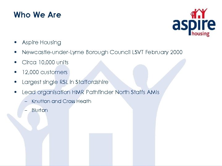 Who We Are • Aspire Housing • Newcastle-under-Lyme Borough Council LSVT February 2000 •