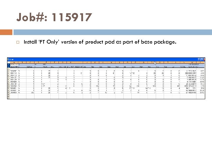 Job#: 115917 Install ‘FT Only’ version of product pad as part of base package.