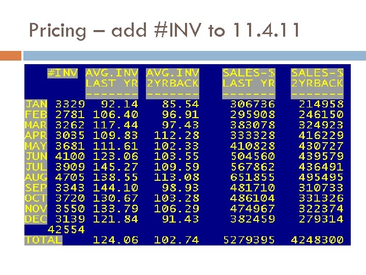 Pricing – add #INV to 11. 4. 11 