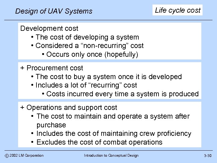 Design of UAV Systems Life cycle cost Development cost • The cost of developing