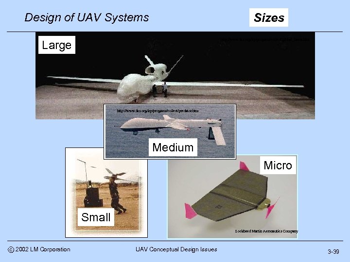 Design of UAV Systems Sizes http: //www. fas. org/irp/program/collect/global_hawk. htm Large http: //www. fas.