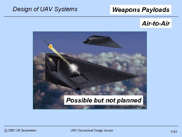 Design of UAV Systems Weapons Payloads Air-to-Air Possible but not planned http: //www. fas.