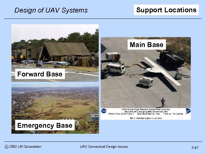 Design of UAV Systems Support Locations Main Base Forward Base Emergency Base c 2002