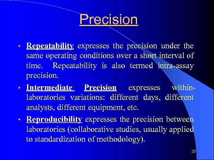 Precision Repeatability expresses the precision under the same operating conditions over a short interval