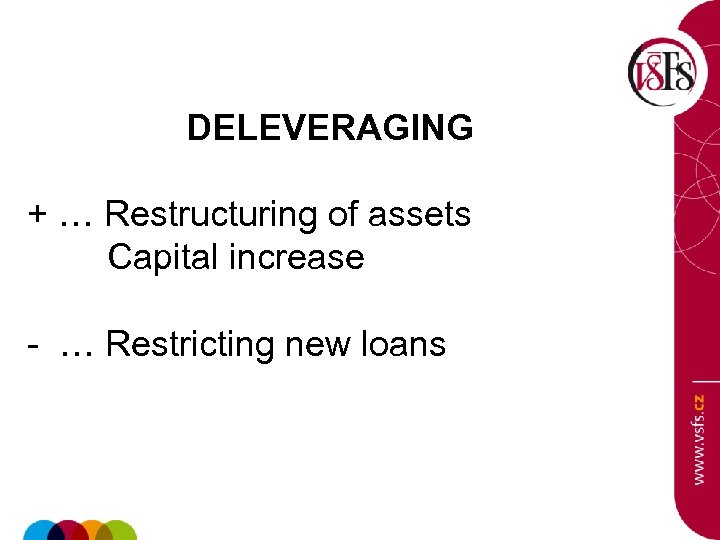 DELEVERAGING + … Restructuring of assets Capital increase - … Restricting new loans 