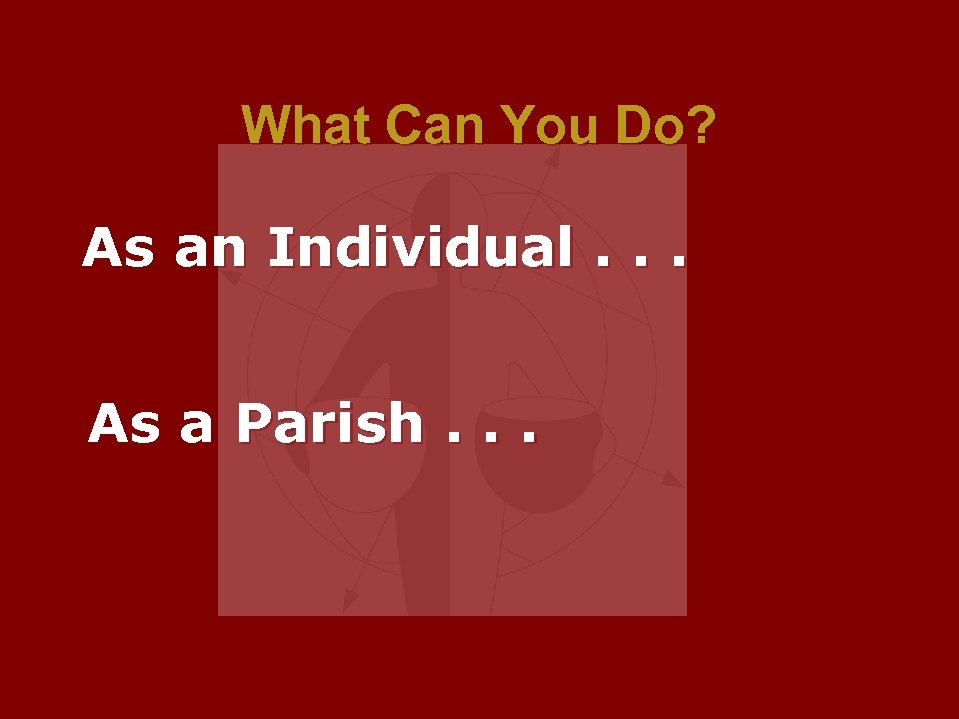What Can You Do? As an Individual. . . As a Parish. . .