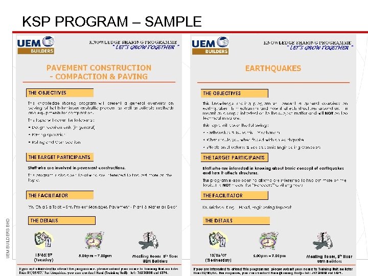 UEM BUILDERS BHD KSP PROGRAM – SAMPLE 