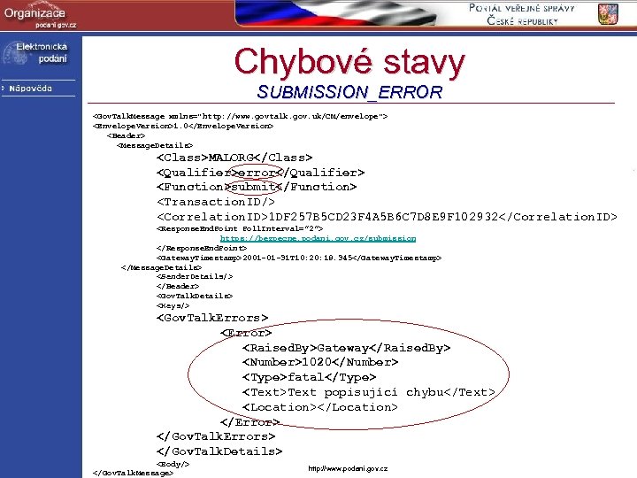 Chybové stavy SUBMISSION_ERROR <Gov. Talk. Message xmlns="http: //www. govtalk. gov. uk/CM/envelope"> <Envelope. Version>1. 0</Envelope.