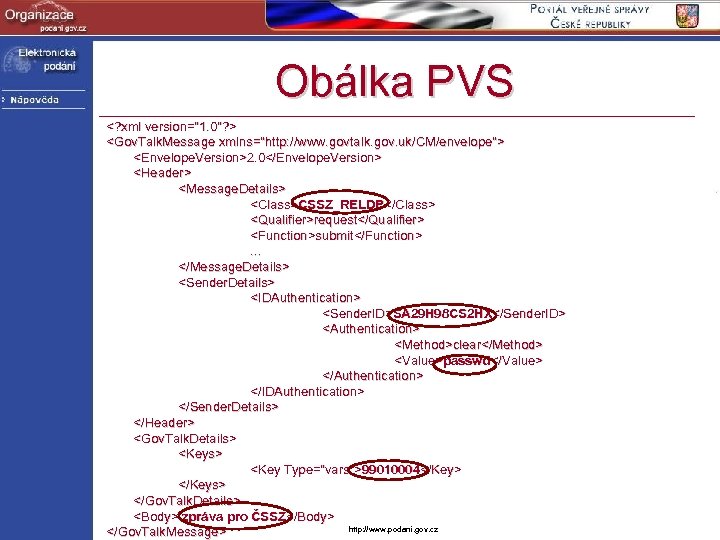 Obálka PVS <? xml version="1. 0"? > <Gov. Talk. Message xmlns="http: //www. govtalk. gov.