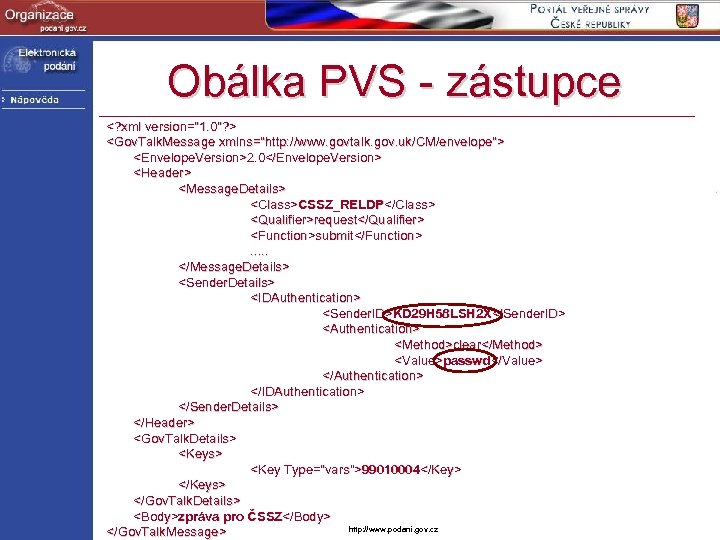 Obálka PVS - zástupce <? xml version="1. 0"? > <Gov. Talk. Message xmlns="http: //www.