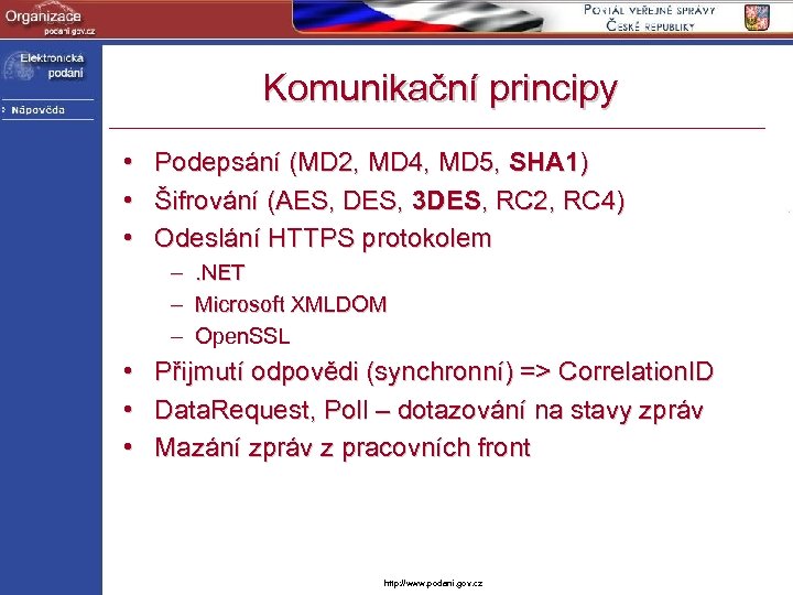 Komunikační principy • • • Podepsání (MD 2, MD 4, MD 5, SHA 1)