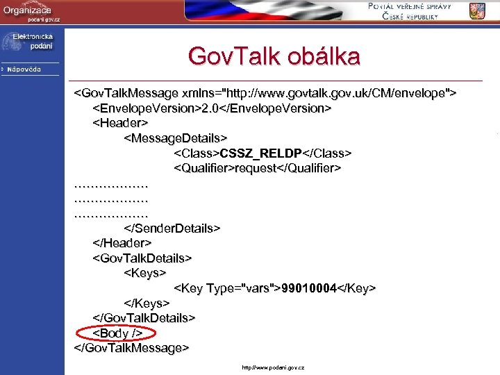 Gov. Talk obálka <Gov. Talk. Message xmlns="http: //www. govtalk. gov. uk/CM/envelope"> <Envelope. Version>2. 0</Envelope.