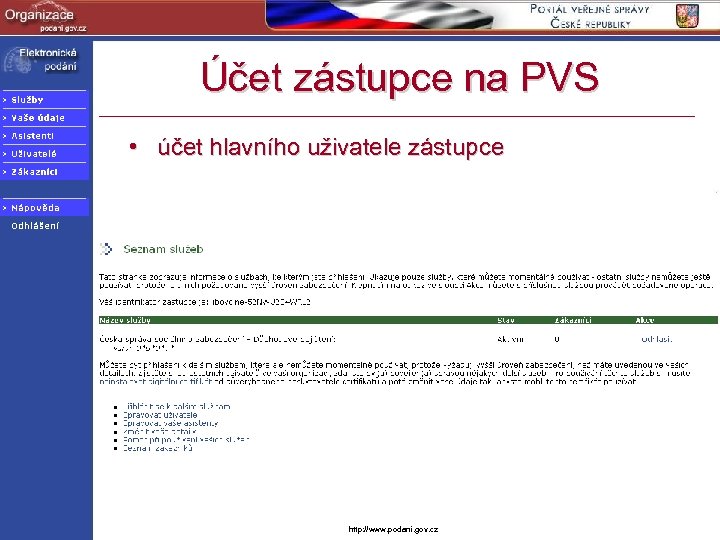 Účet zástupce na PVS • účet hlavního uživatele zástupce http: //www. podani. gov. cz