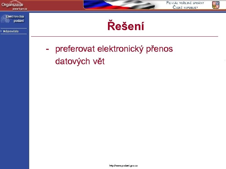 Řešení - preferovat elektronický přenos datových vět http: //www. podani. gov. cz 