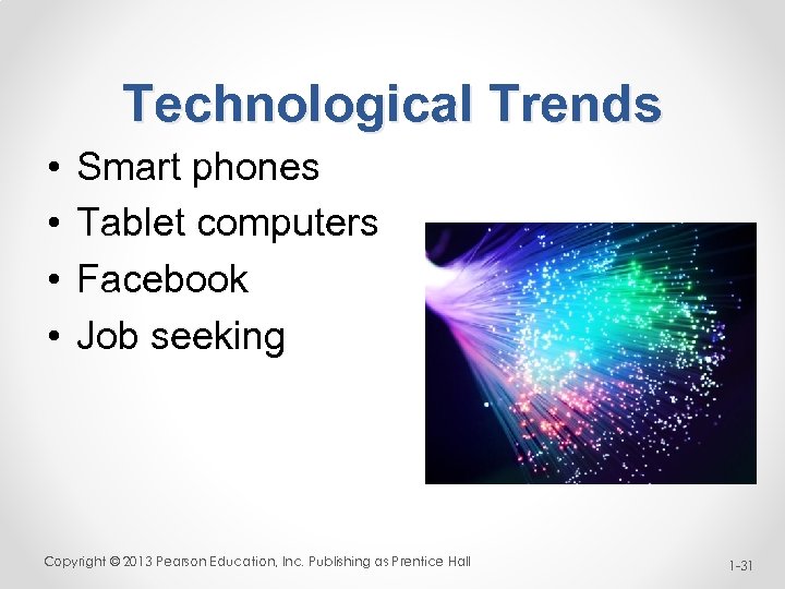 Technological Trends • • Smart phones Tablet computers Facebook Job seeking Copyright © 2013