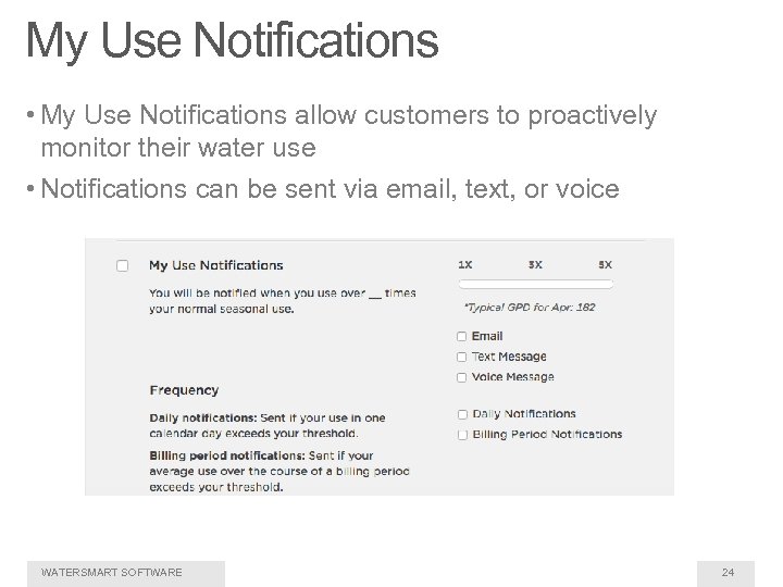 My Use Notifications • My Use Notifications allow customers to proactively monitor their water