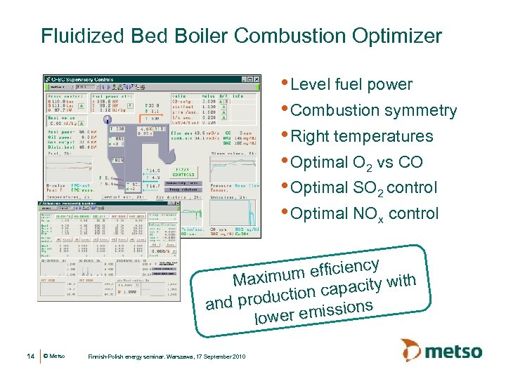 Fluidized Boiler Combustion Optimizer • Level fuel power • Combustion symmetry • Right temperatures