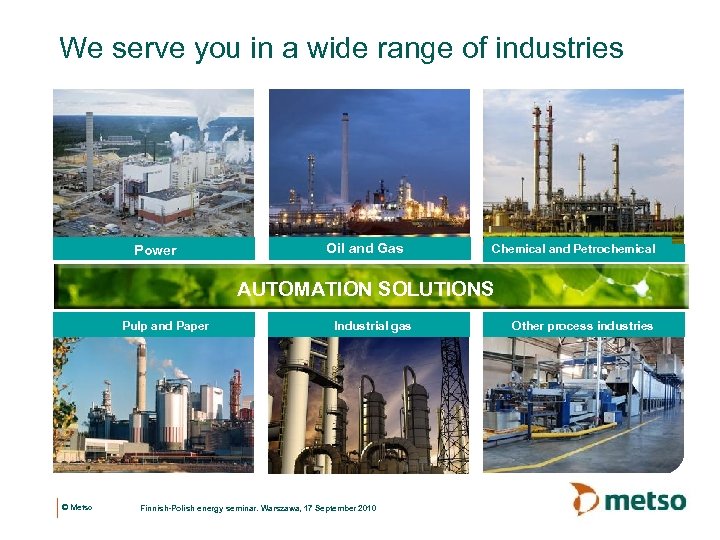 We serve you in a wide range of industries Power Oil and Gas Chemical