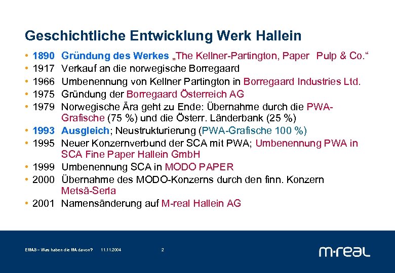 Geschichtliche Entwicklung Werk Hallein • • • 1890 1917 1966 1975 1979 • 1993