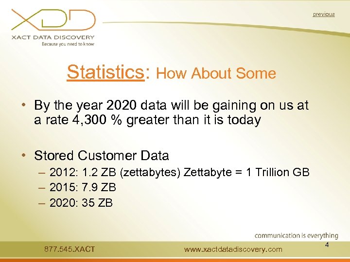 previous Statistics: How About Some • By the year 2020 data will be gaining