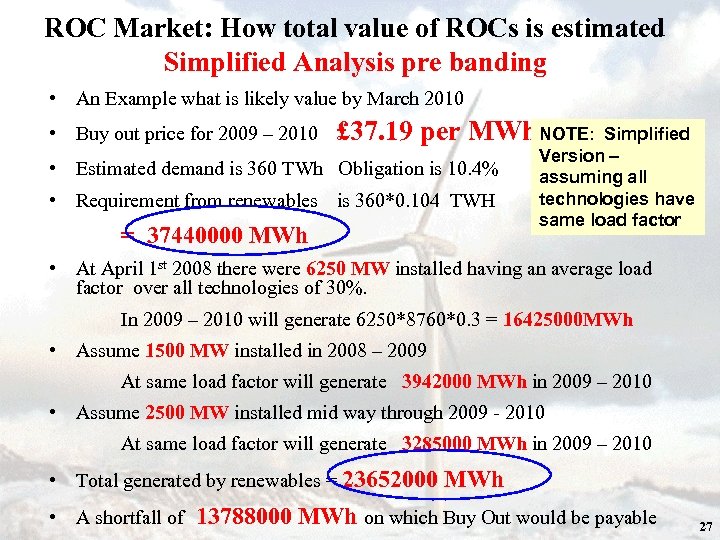 ROC Market: How total value of ROCs is estimated Simplified Analysis pre banding •