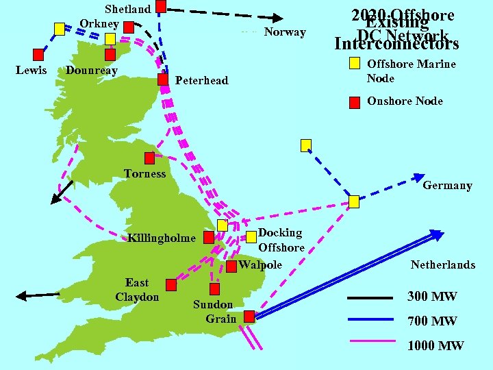 Shetland Orkney Lewis Dounreay Norway 2020 Offshore Existing DC Network Interconnectors Offshore Marine Node