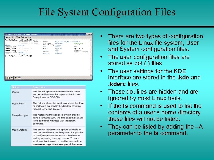 File System Configuration Files • There are two types of configuration files for the
