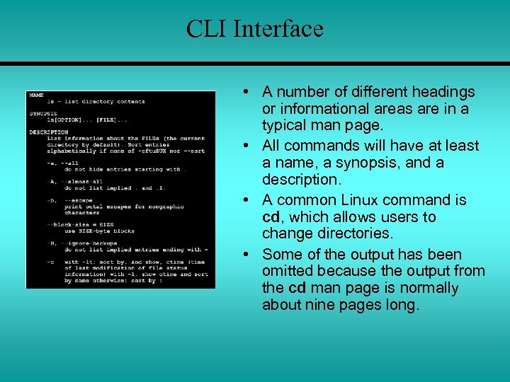 CLI Interface • A number of different headings or informational areas are in a