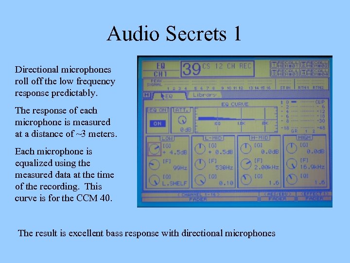 Audio Secrets 1 Directional microphones roll off the low frequency response predictably. The response