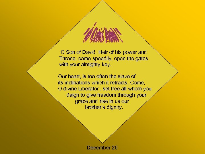 O Son of David, Heir of his power and Throne; come speedily, open the