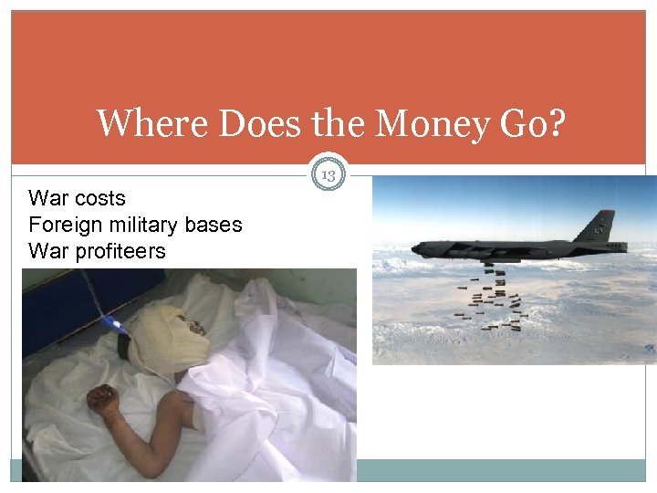 Where Does the Money Go? 13 War costs Foreign military bases War profiteers 
