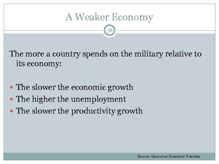 A Weaker Economy 58 The more a country spends on the military relative to