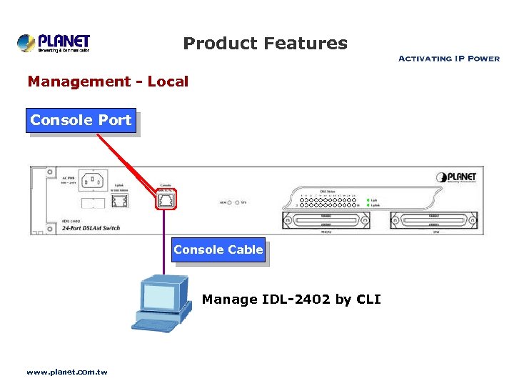 Product Features Management - Local Console Port Console Cable Manage IDL-2402 by CLI www.