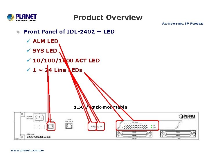 Product Overview u Front Panel of IDL-2402 -- LED ü ALM LED ü SYS