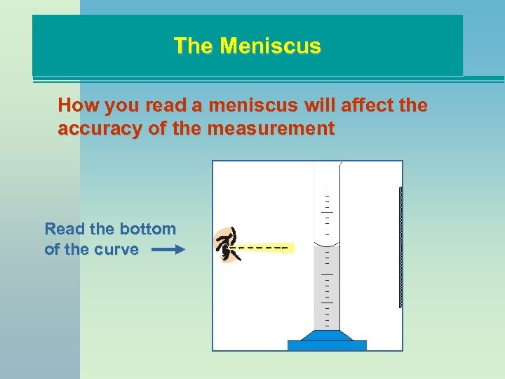 The Meniscus How you read a meniscus will affect the accuracy of the measurement