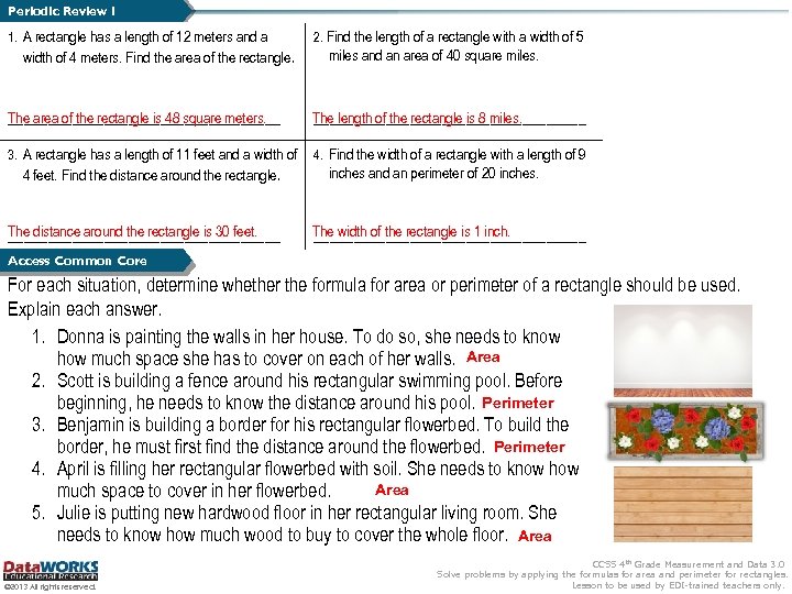 Periodic Review 1 1. A rectangle has a length of 12 meters and a