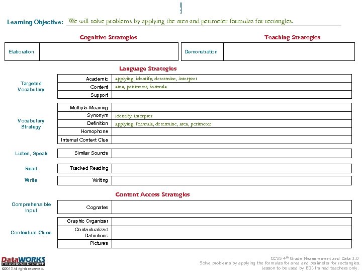 EDI – Cognitive, Teaching, and English Learner Strategies Learning Objective: We will solve problems