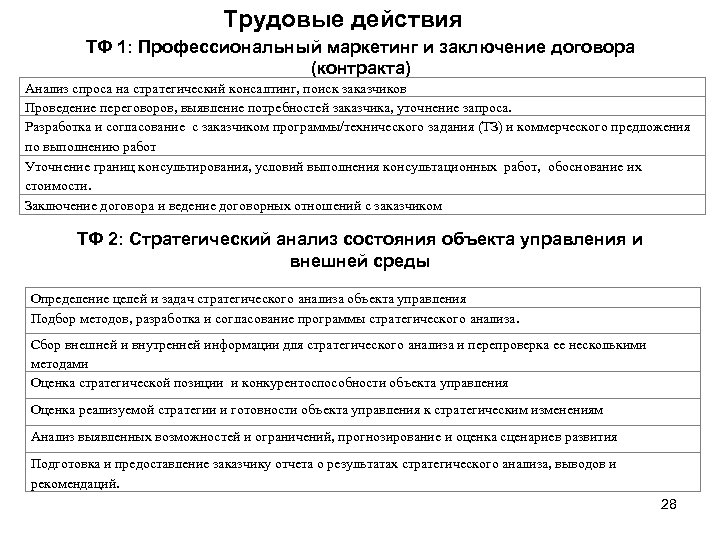 Трудовые действия ТФ 1: Профессиональный маркетинг и заключение договора (контракта) Анализ спроса на стратегический